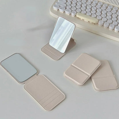 Foldable PU Leather Desktop Makeup Mirror - Portable Compact Design