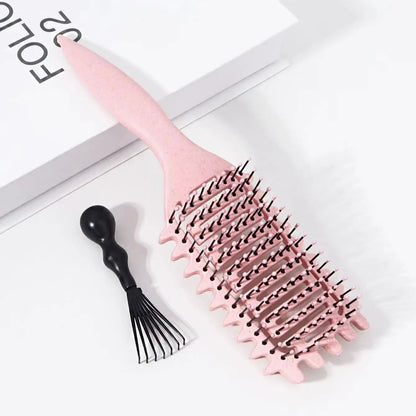 2pc Hollowed Curly Hair Styling Brush Set + Comb Cleaner - Real Wigs