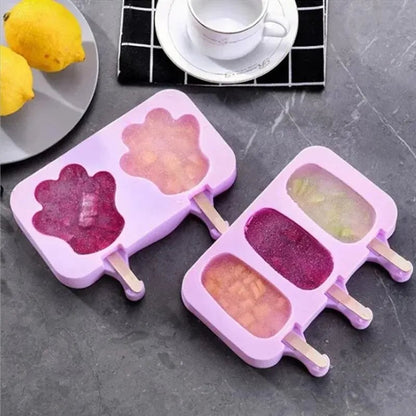 Silicone Ice Cream Popsicle Molds with Lid - DIY Cartoon Ice Lolly