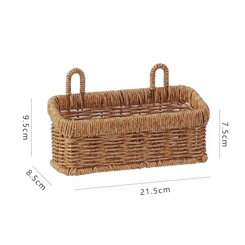 Wall Mounted Rattan Plastic Fruit Vegetable Storage Basket Hanging