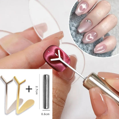 Cat Eye Nail Magnet Set - Y Shape Wire Heart Ingot Design Tools