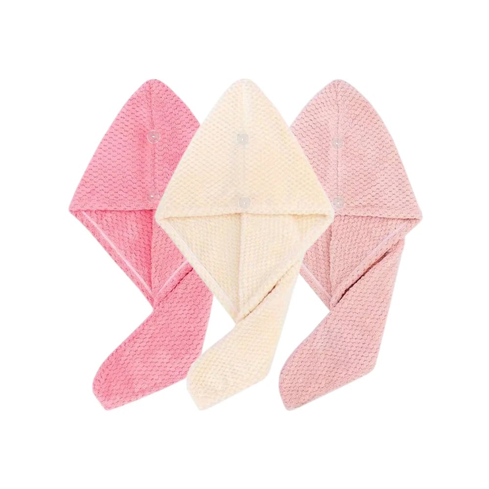 Women Hair Towel Wrap with Button - Quick Dry Absorbent Cap 9.8x25.5