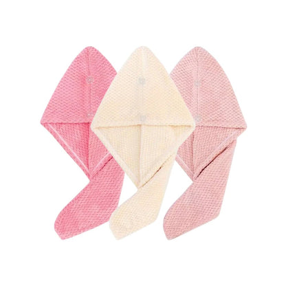 Women Hair Towel Wrap with Button - Quick Dry Absorbent Cap 9.8x25.5