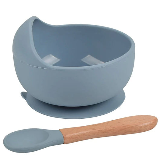 2PC Silicone Baby Feeding Bowl Set with Training Spoon - Non-Slip