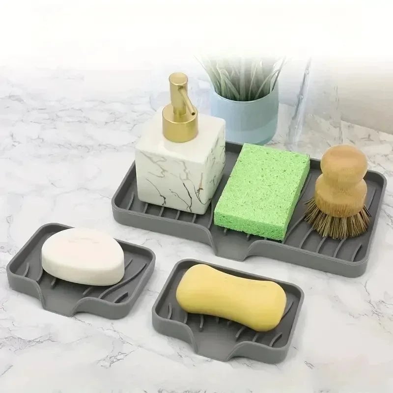 Silicone Sink Caddy with Drain - Soap Sponge Storage Organizer