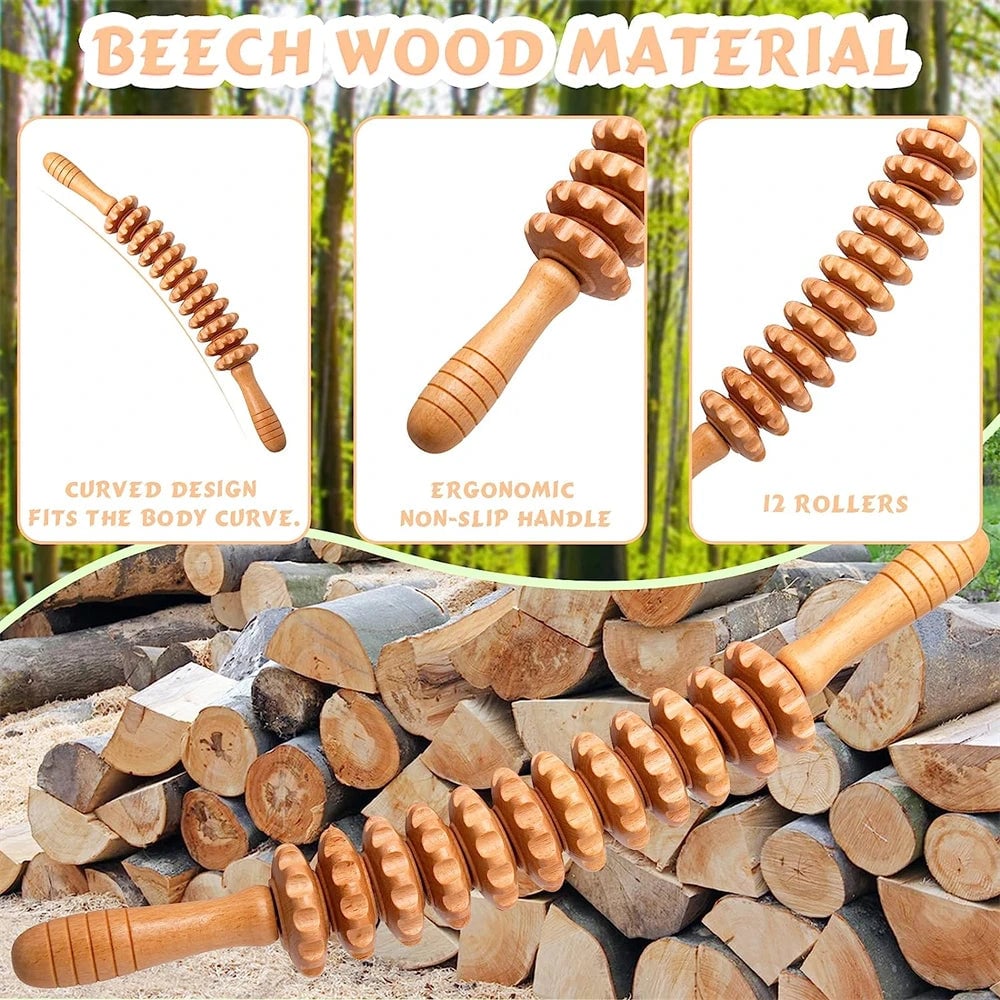 Natural Curved Wooden Body Massage Roller - Waist Thigh Cellulite