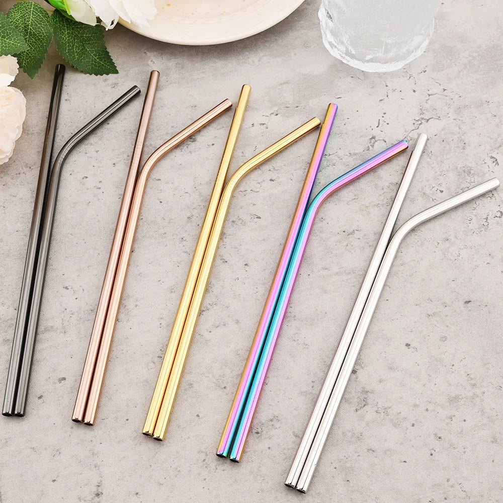Stainless Steel Reusable Metal Drinking Straws Set with Cleaning Brush