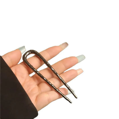 Metal Alloy U-Shaped Hair Forks Hammer Pattern Hairpins Women