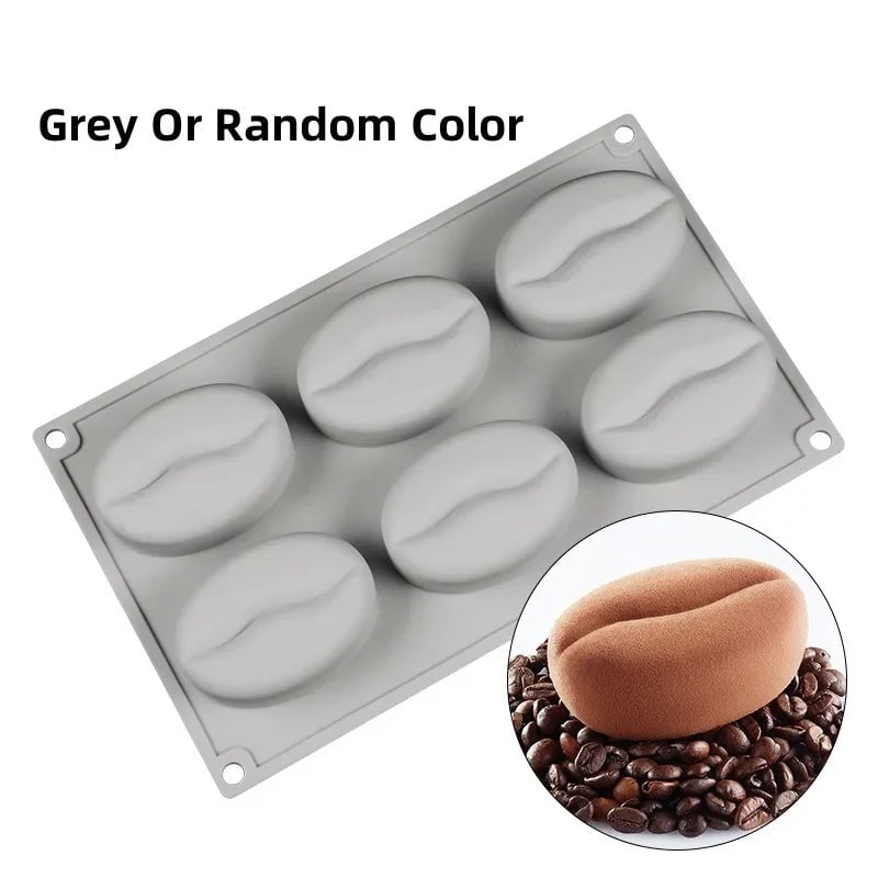 6-Cavity 3D Coffee Bean Silicone Mold for Ice Cubes & Fondant