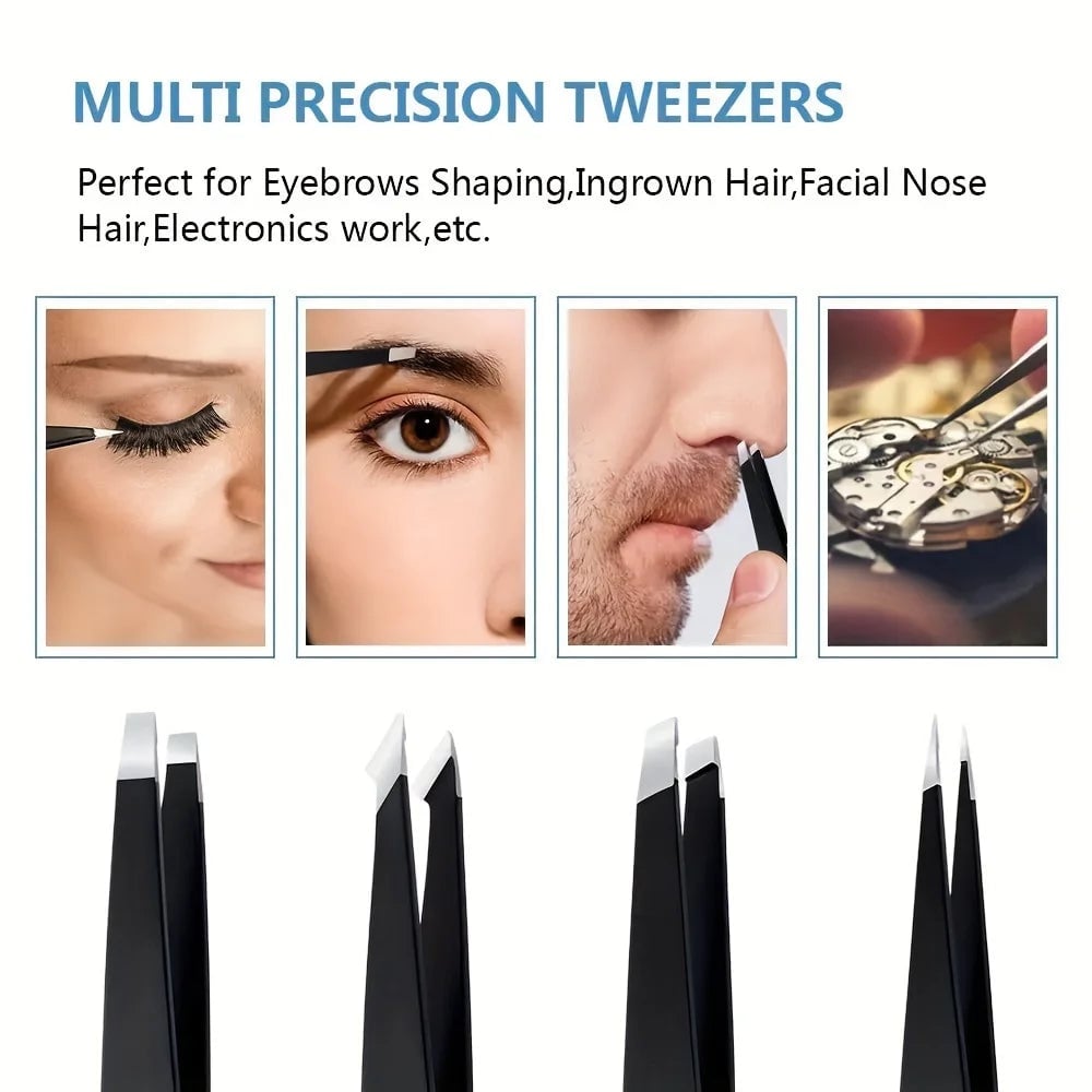 Slanted Stainless Steel Eyebrow Tweezers - Precision Fine Hair