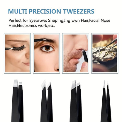 Slanted Stainless Steel Eyebrow Tweezers - Precision Fine Hair