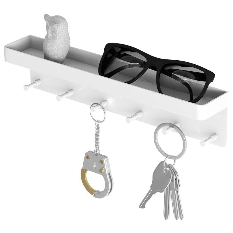 Wall-Mounted Key Organizer Rack with Hooks - Multi-Room Storage