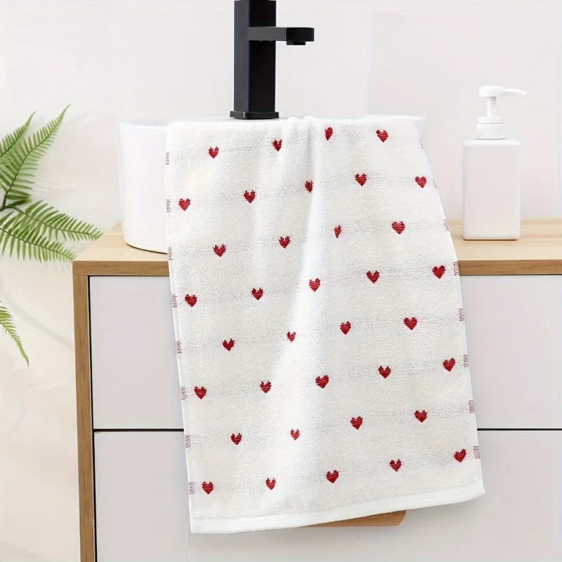 Quick-Dry Cotton Face Towels Heart Pattern Set 1-2pcs Absorbent