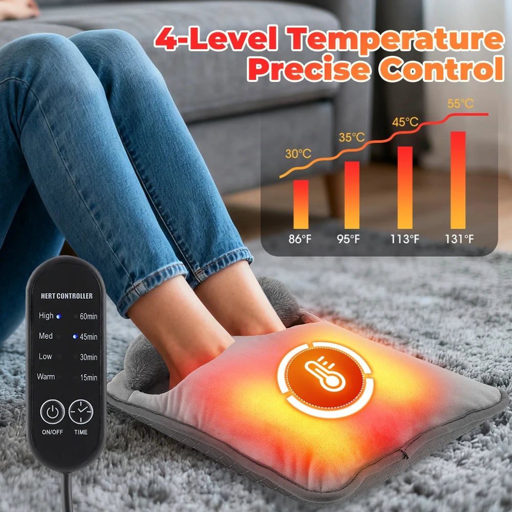 Electric Foot Heating Pad - 4 Temperature Levels, Timer, Portable