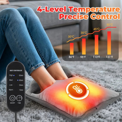 Electric Foot Heating Pad - 4 Temperature Levels, Timer, Portable