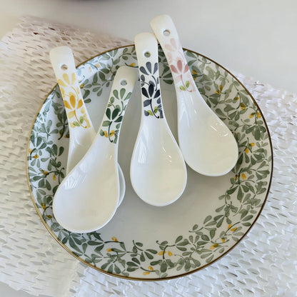 15cm Ceramic Soup Spoons Set - Four Seasons Floral Underglaze Design