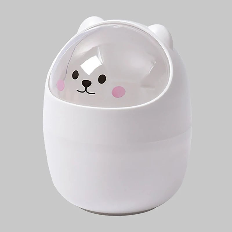 Desktop Wastebasket with Lid | Cartoon Storage Bin | Makeup Organizer