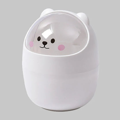 Desktop Wastebasket with Lid | Cartoon Storage Bin | Makeup Organizer