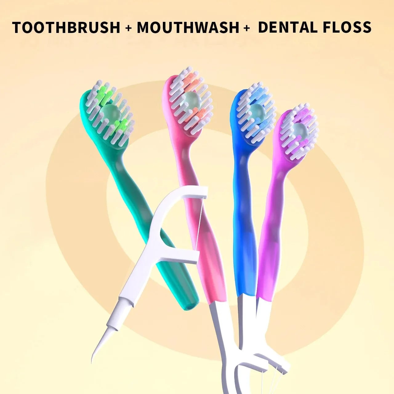 3-in-1 Portable Travel Toothbrush Set with Bursting Beads & Floss