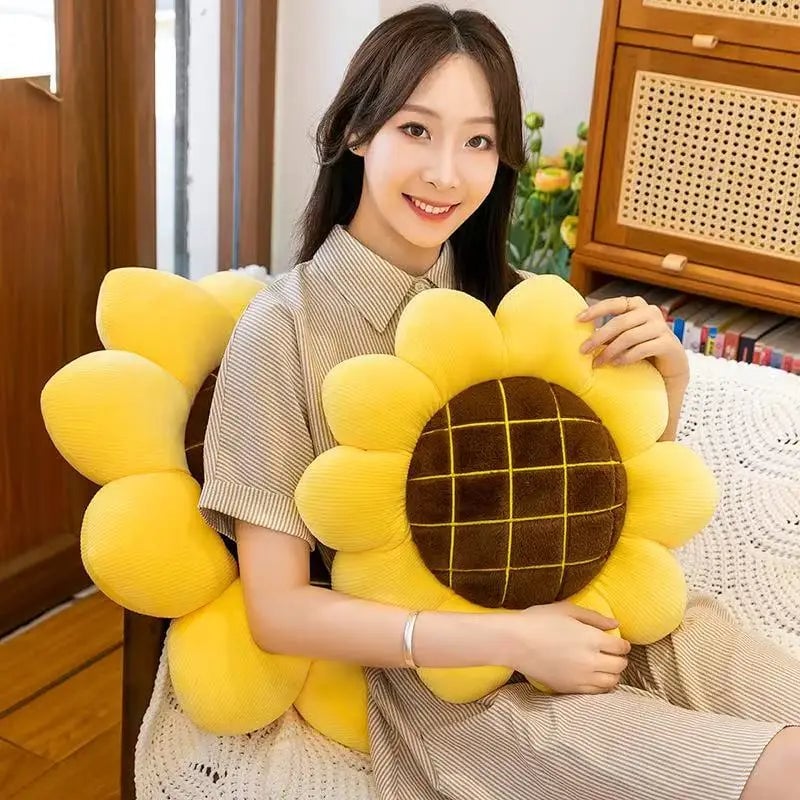 Sunflower Floor Pillow - Plush Flower Shaped Cushion Seating