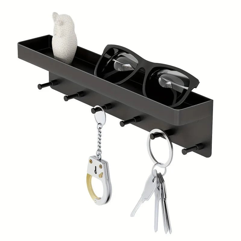 Wall-Mounted Key Organizer Rack with Hooks - Multi-Room Storage