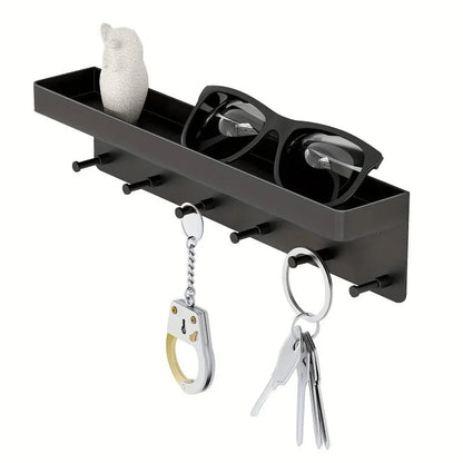 Wall-Mounted Key Organizer Rack with Hooks - Multi-Room Storage