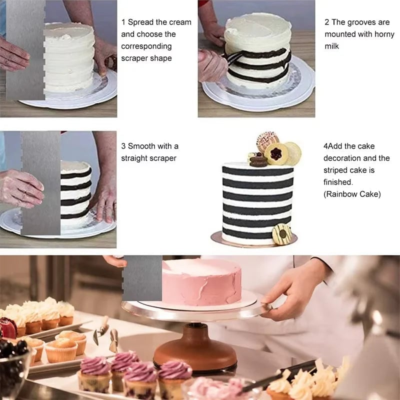 Stainless Steel Double-Sided Cake Scraper - Smooth & Textured Edges
