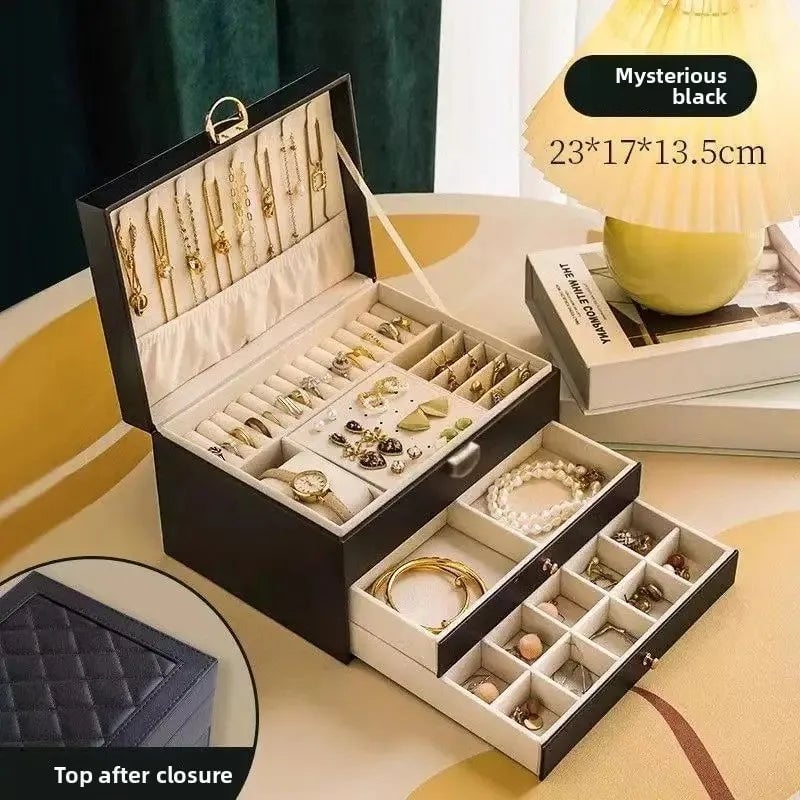 Large Capacity PU Leather Jewelry Box Multi-Compartment Storage Case