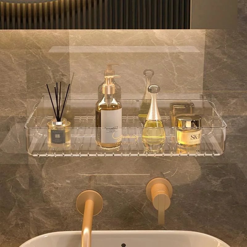 Transparent Wall-Mounted Bathroom Shelf No-Punch Washbasin Rack