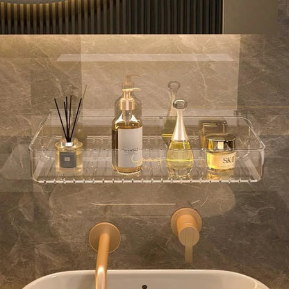 Transparent Wall-Mounted Bathroom Shelf No-Punch Washbasin Rack