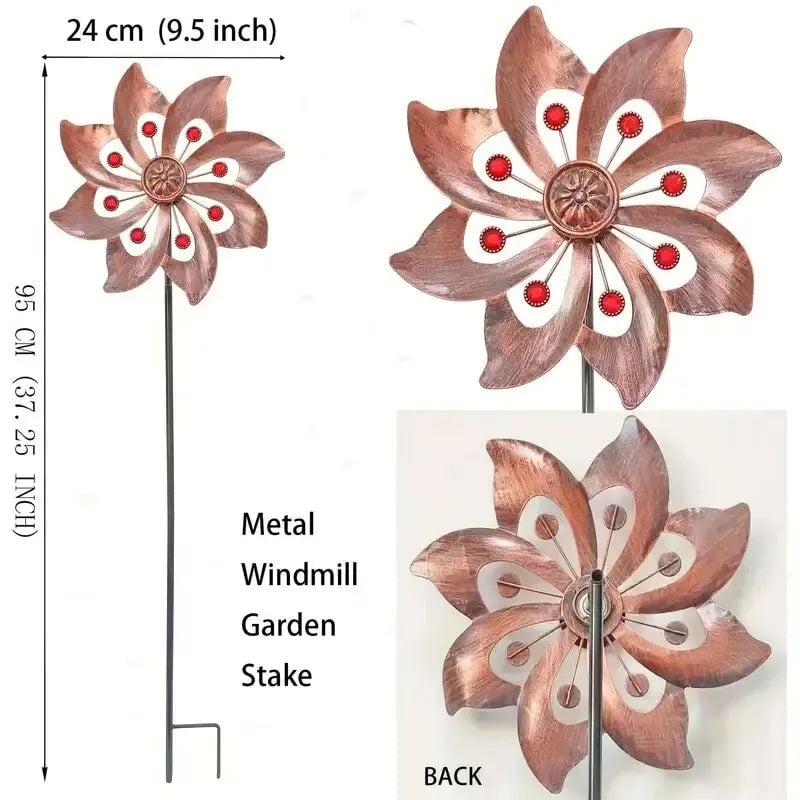 Double Windmill Kinetic Wind Spinner - Outdoor Garden Patio Decor