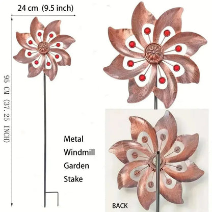 Double Windmill Kinetic Wind Spinner - Outdoor Garden Patio Decor