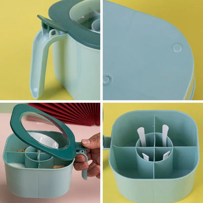 4-in-1 Multi Compartment Spice Jar with Spoon Salt Pepper Container