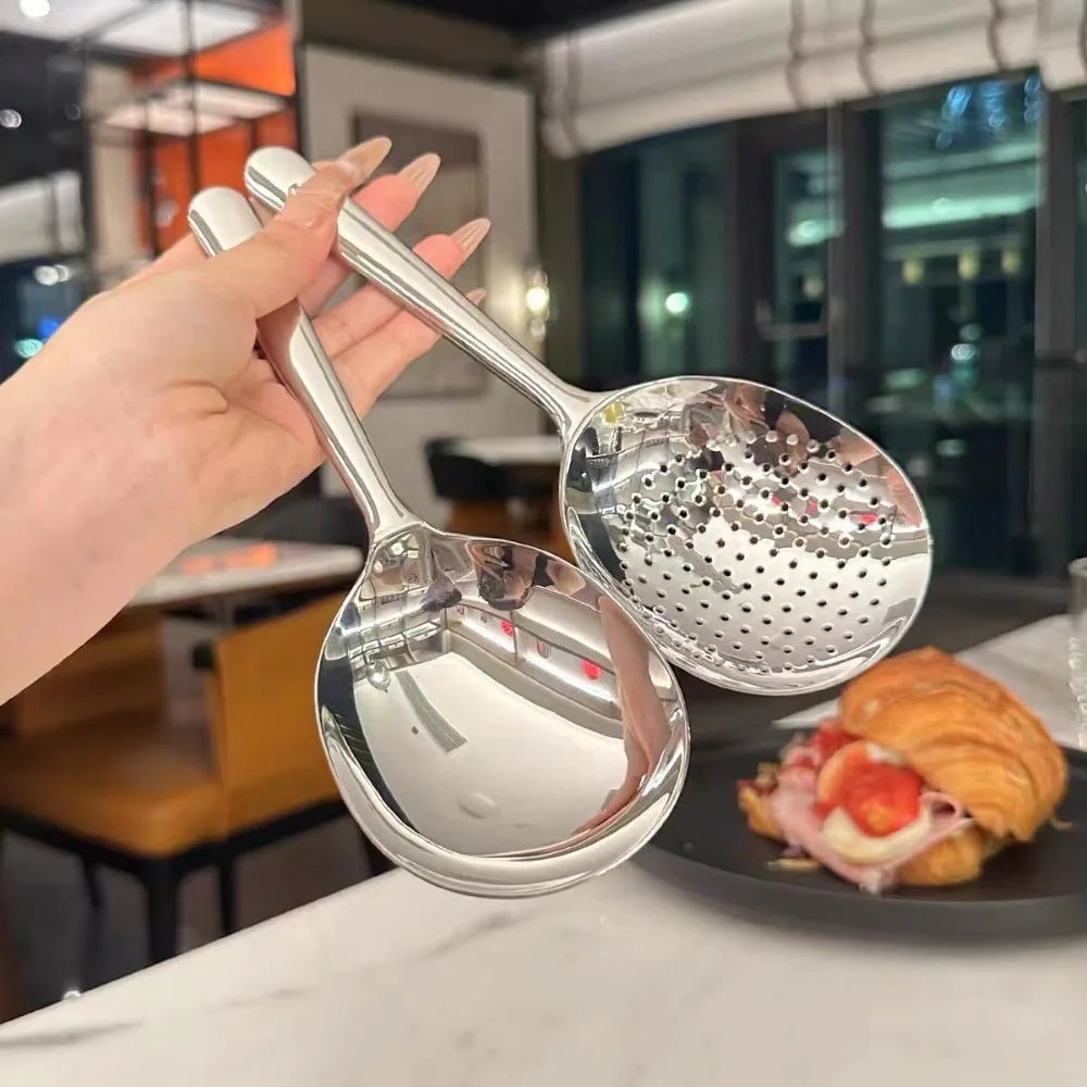 Large Stainless Steel Serving Spoon with Drain Holes - Big Head
