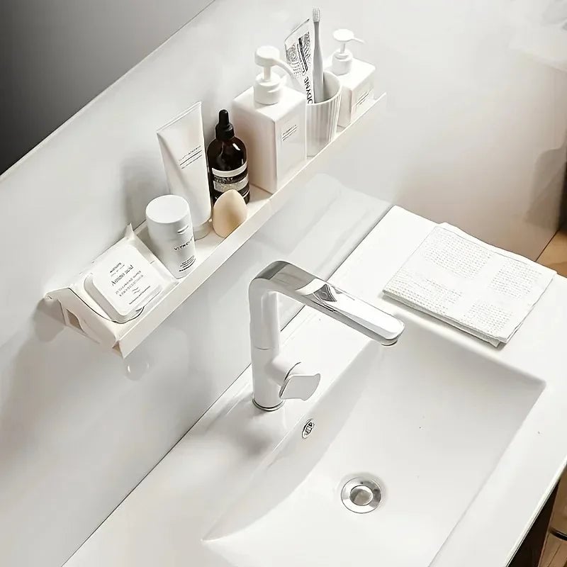No Drill Corner Bathroom Shelf White ABS Wall Mount Storage Organizer