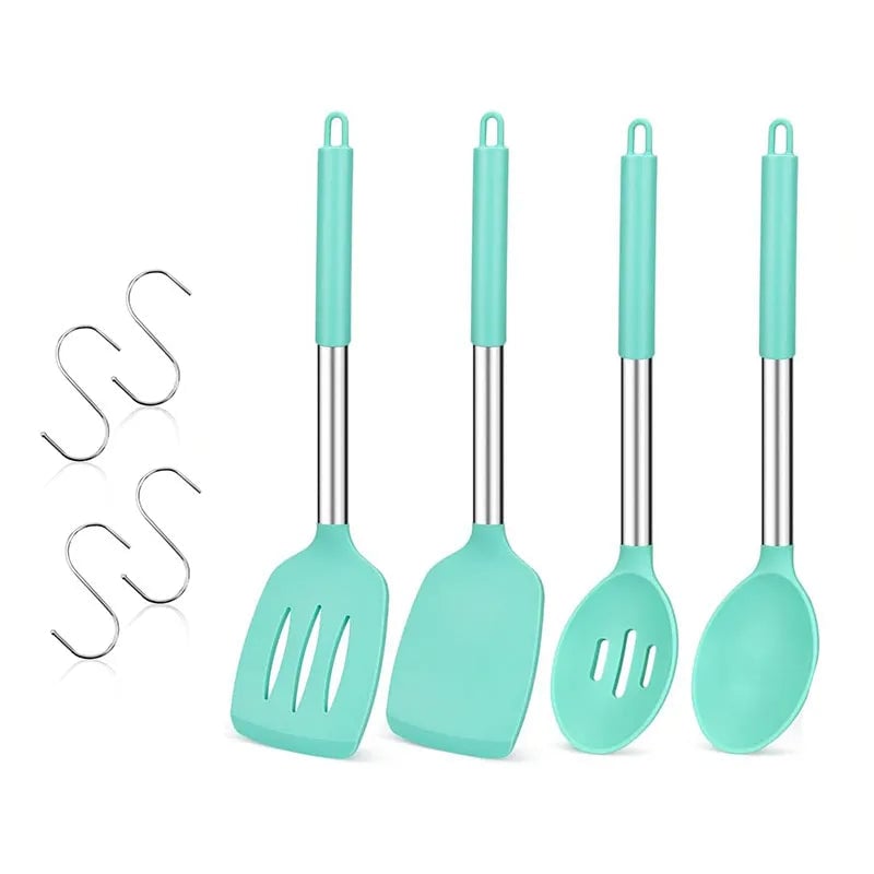4Pcs Heat Resistant Silicone Cooking Utensil Set Spatulas Spoons