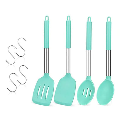 4Pcs Heat Resistant Silicone Cooking Utensil Set Spatulas Spoons