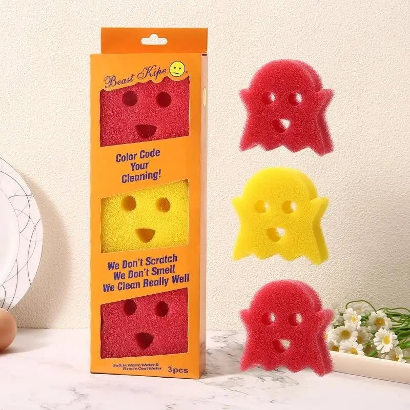 3-Piece Multi-Functional Kitchen Magic Sponge Brushes - Non-Scratch