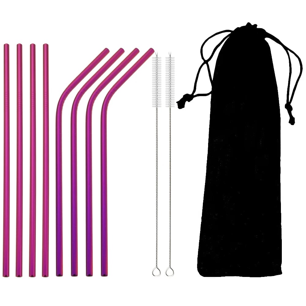Stainless Steel Reusable Metal Drinking Straws Set with Cleaning Brush