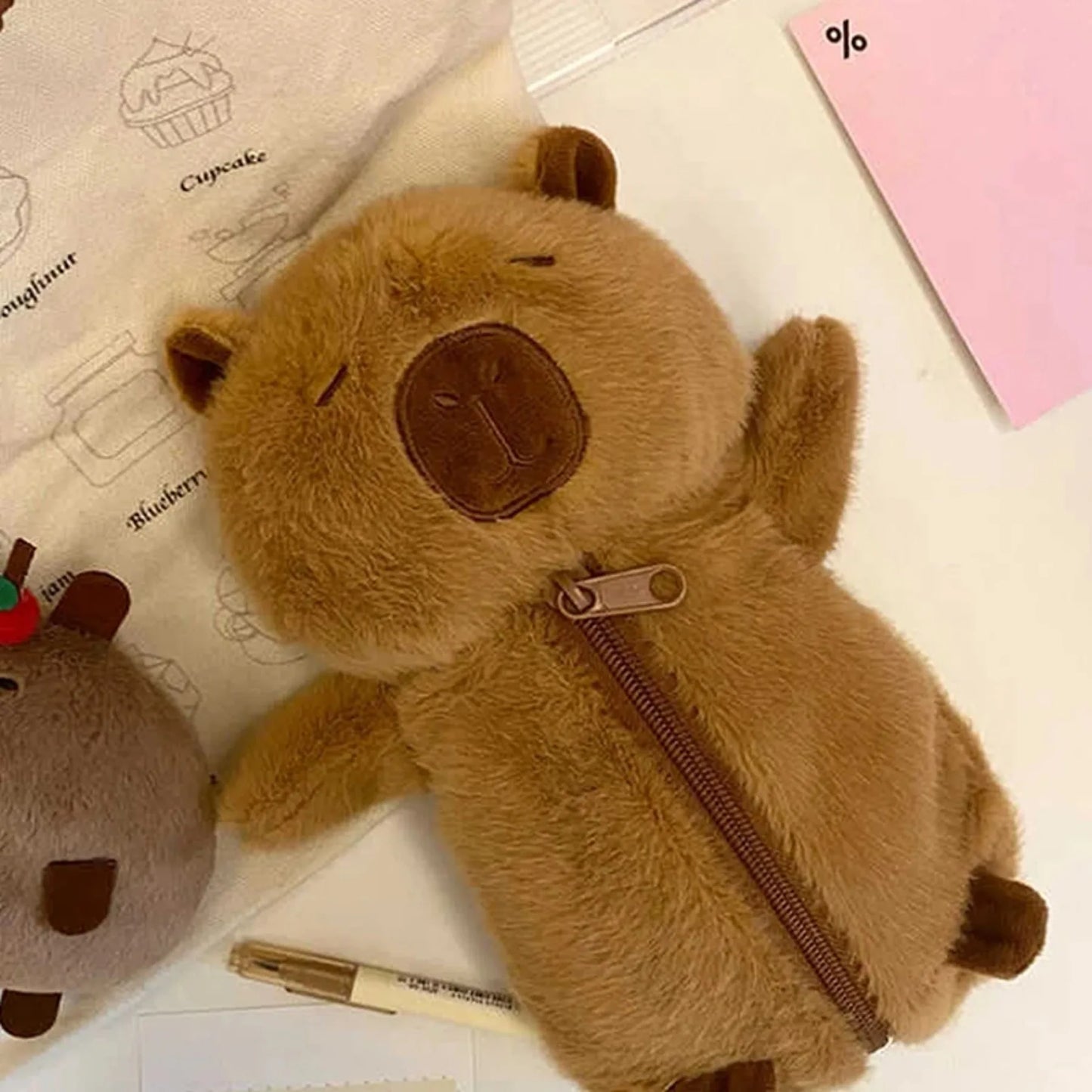 Large Capacity Plush Capybara Pencil Case Multifunctional Storage