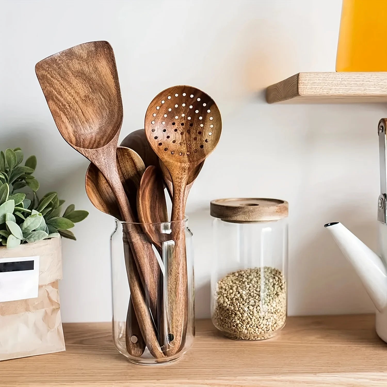5-Piece Natural Wooden Kitchen Utensils Set - Spoons Spatula Ladle