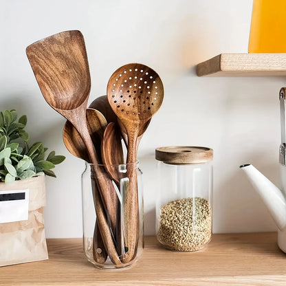 5-Piece Natural Wooden Kitchen Utensils Set - Spoons Spatula Ladle