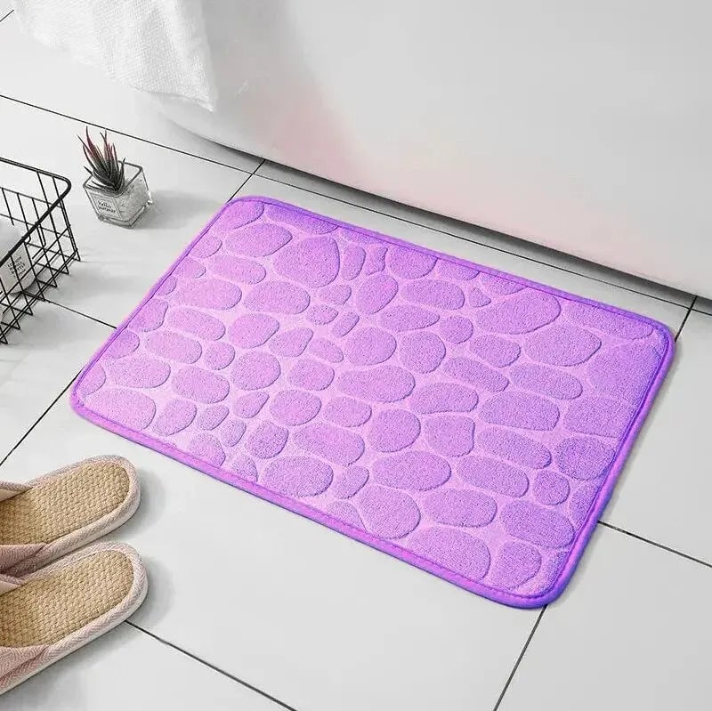 Embossed Fiber Anti-Slip Pebble Bath Mat - Non-Skid Bathroom Rug