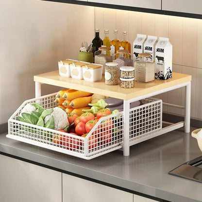 Multi-Tier Kitchen Storage Rack with Drawer - Vegetable Organizer
