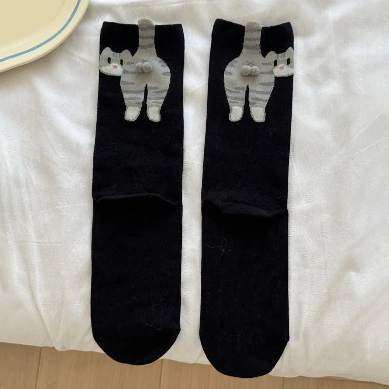 Discover premium 3D cartoon cat mid socks with anti-odor technology and breathable soft fabric. Perfect for casual wear with creative cute designs.