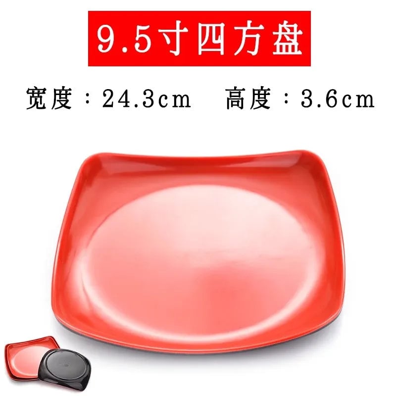Round Red Melamine Plate - Durable Plastic Self-Service Tableware