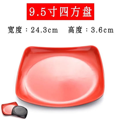 Round Red Melamine Plate - Durable Plastic Self-Service Tableware