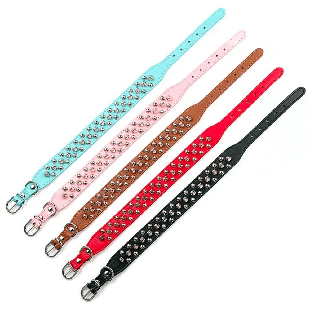 Adjustable PU Leather Spiked Dog Collar - Punk Rivet Design Small Pet