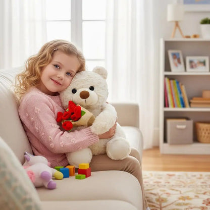 Plush Teddy Bear with Roses Stuffed Soft Toy Romantic Decor Gift