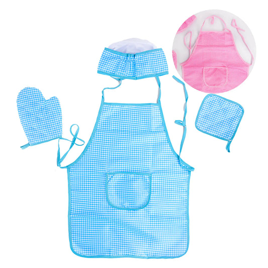Kids Chef Role Play Set Plaid Apron Cooking Tools Dress Up Kitchen